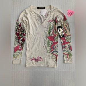Super vintage y2k Ed Hardy sweater blouse top xs new